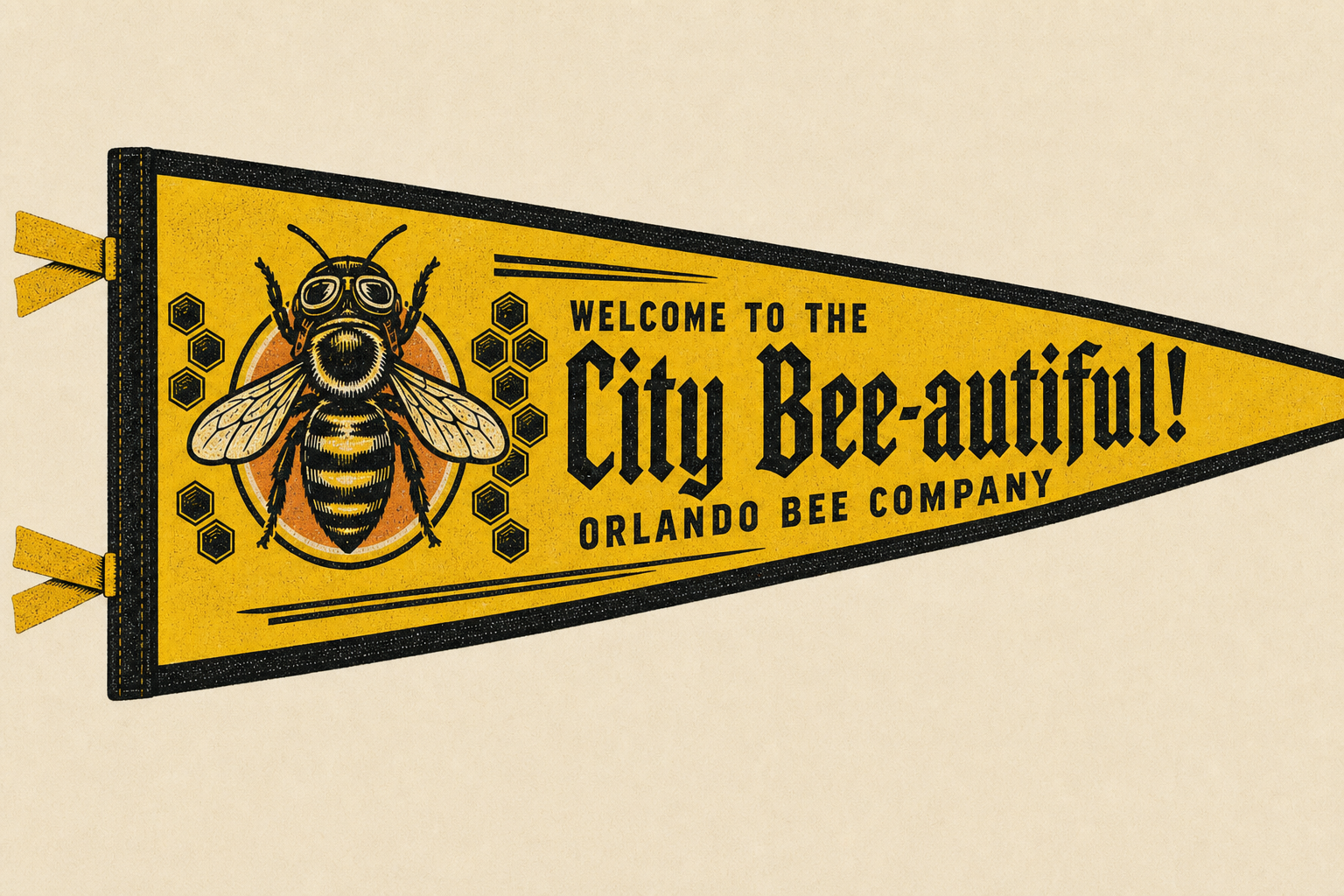 Yellow pennant. Welcome to the City Bee-autiful. Hex in goggles on the hoist.